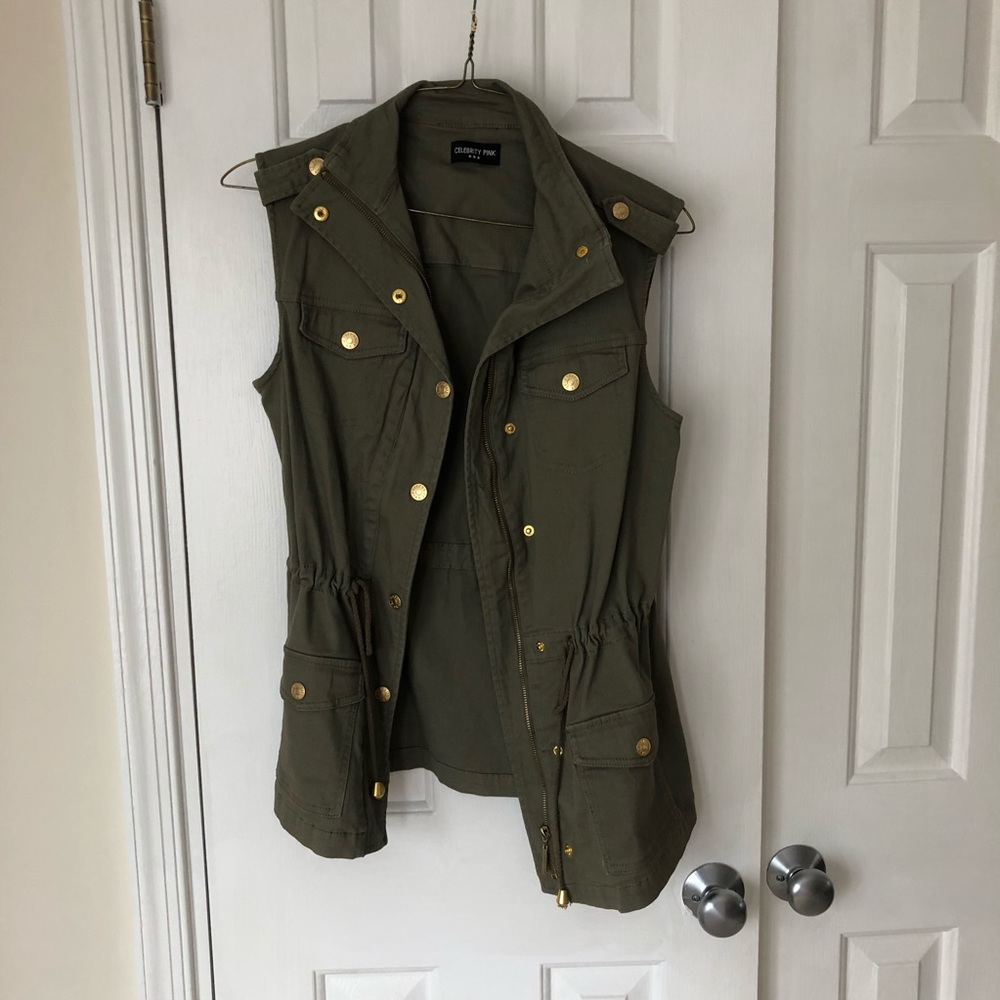 Celebrity Pink Army style vest with gold buttons
